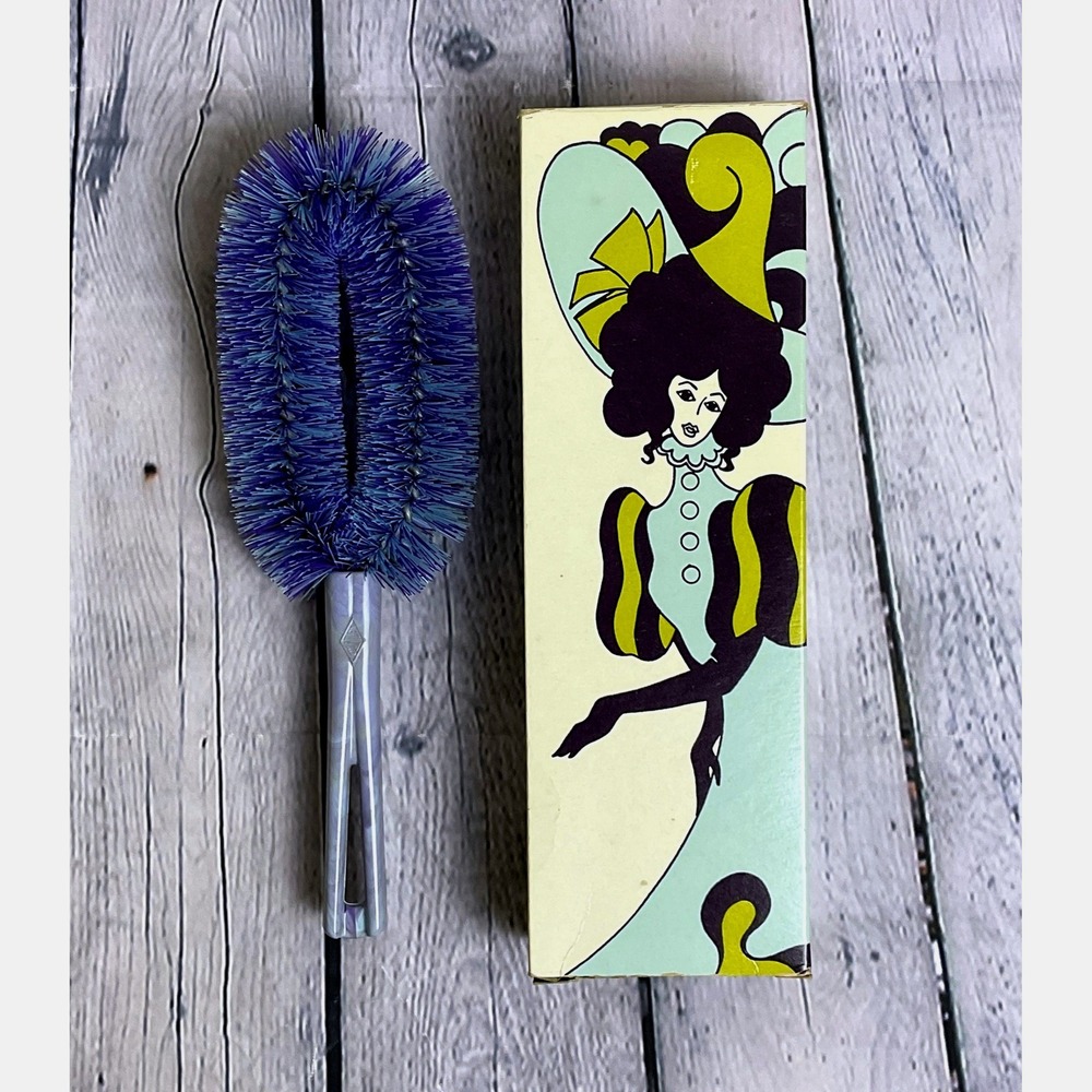Vintage Stanley Clothes Brush Orchid Blue Nylon Bristles New in Box Made in USA